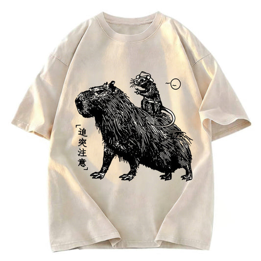 Tokyosol Mouse Riding A Capybara Washed T-Shirt