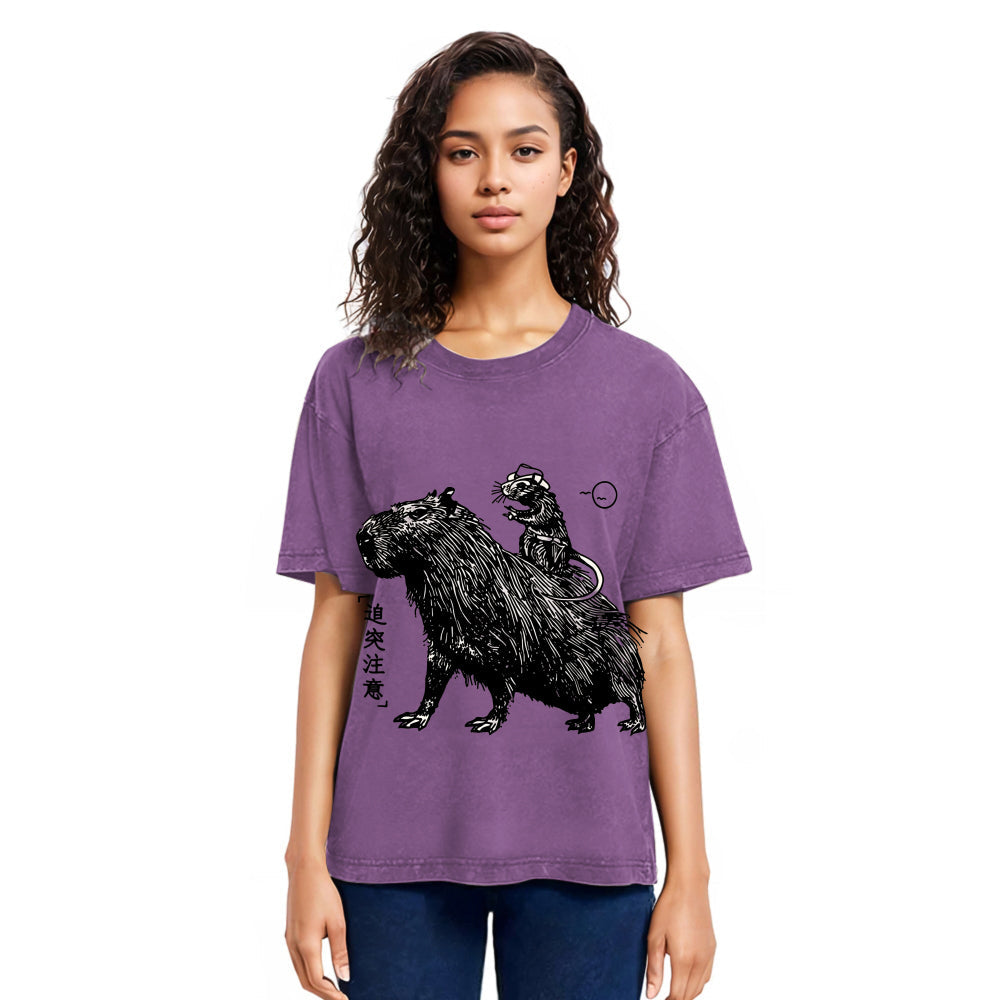 Tokyosol Mouse Riding A Capybara Washed T-Shirt
