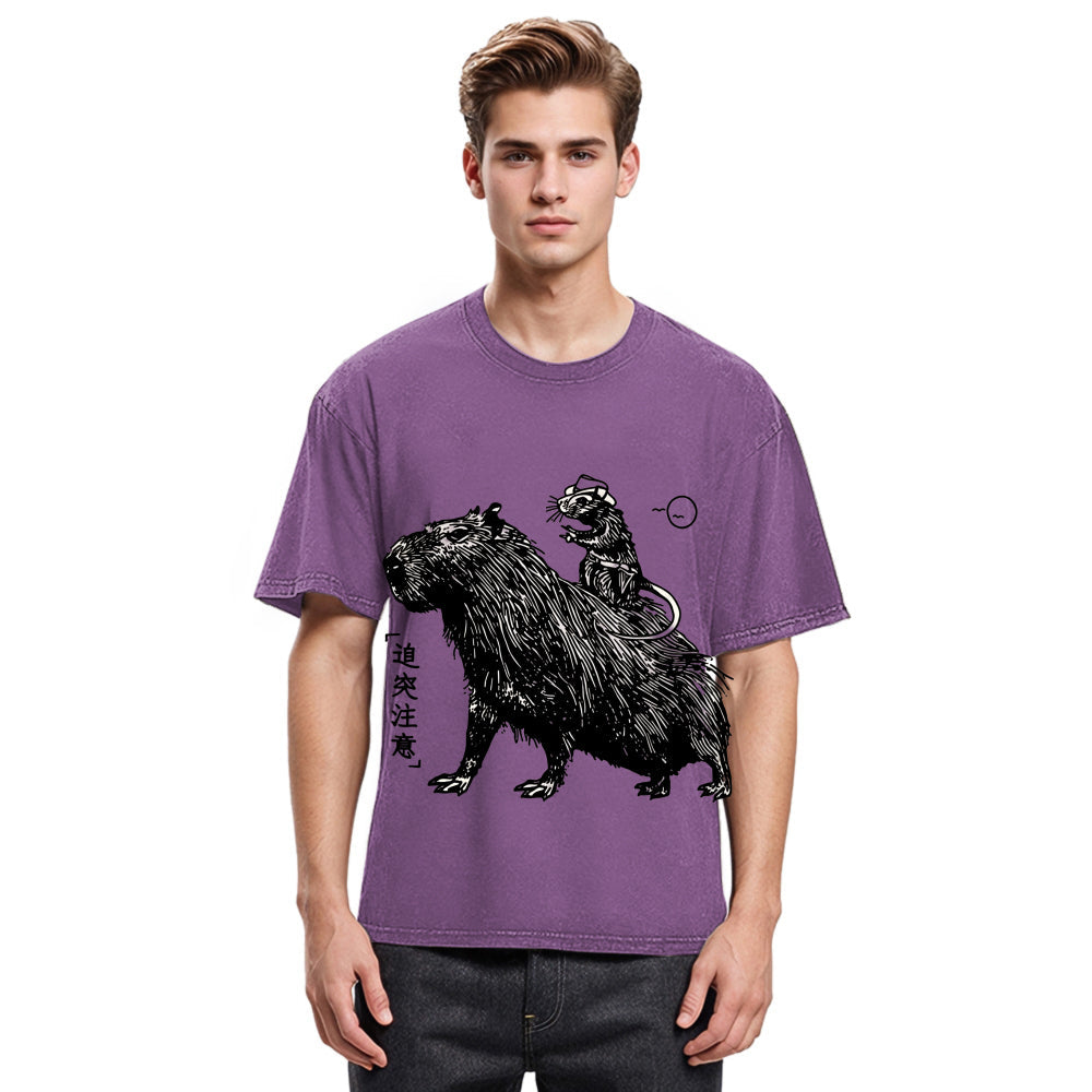 Tokyosol Mouse Riding A Capybara Washed T-Shirt