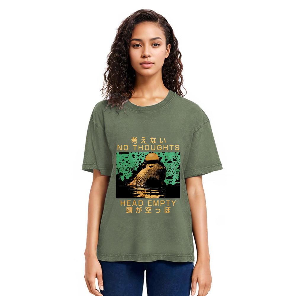 Tokyosol Capybara No Thoughts Head Empty Washed T-Shirt