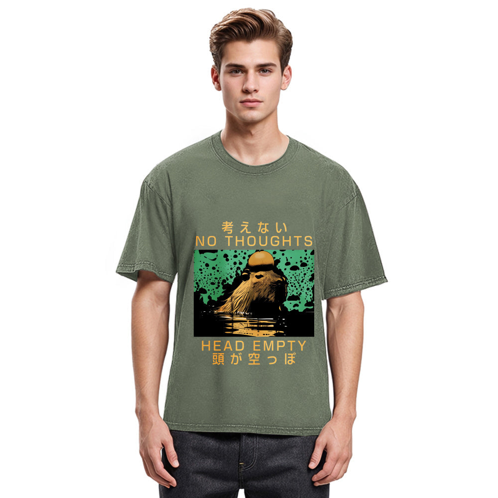 Tokyosol Capybara No Thoughts Head Empty Washed T-Shirt