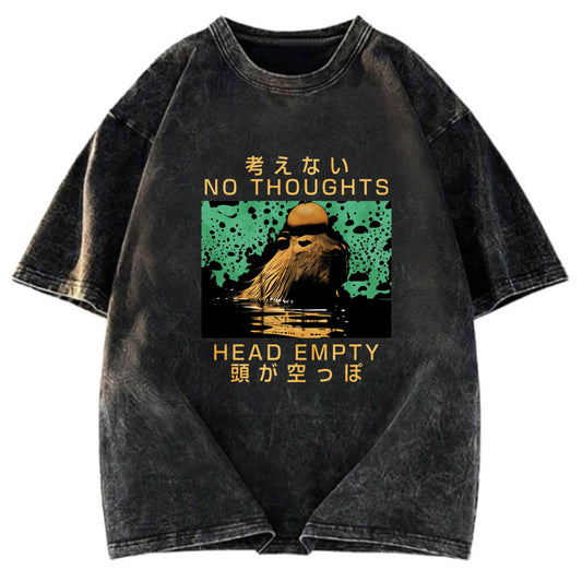 Tokyosol Capybara No Thoughts Head Empty Washed T-Shirt