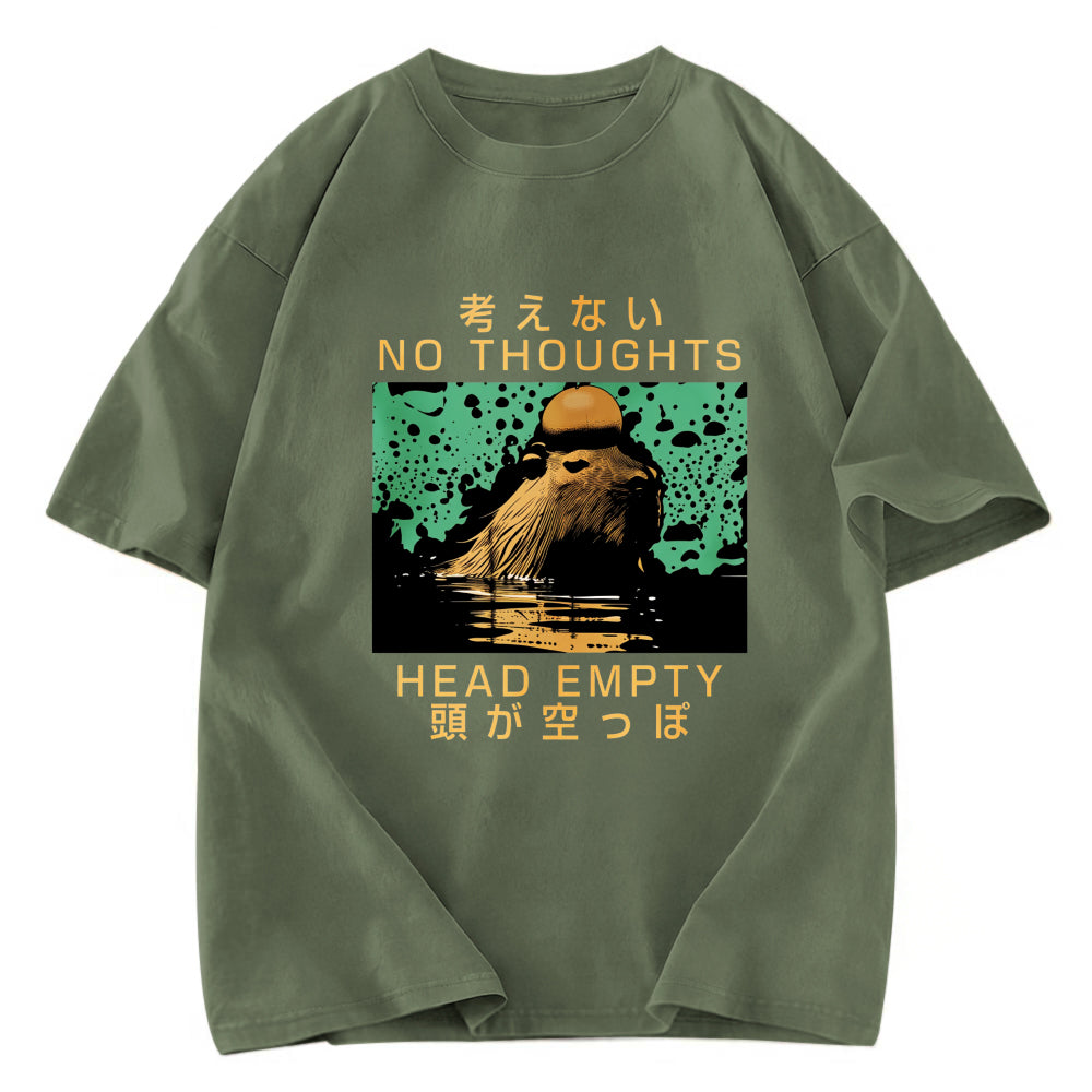 Tokyosol Capybara No Thoughts Head Empty Washed T-Shirt