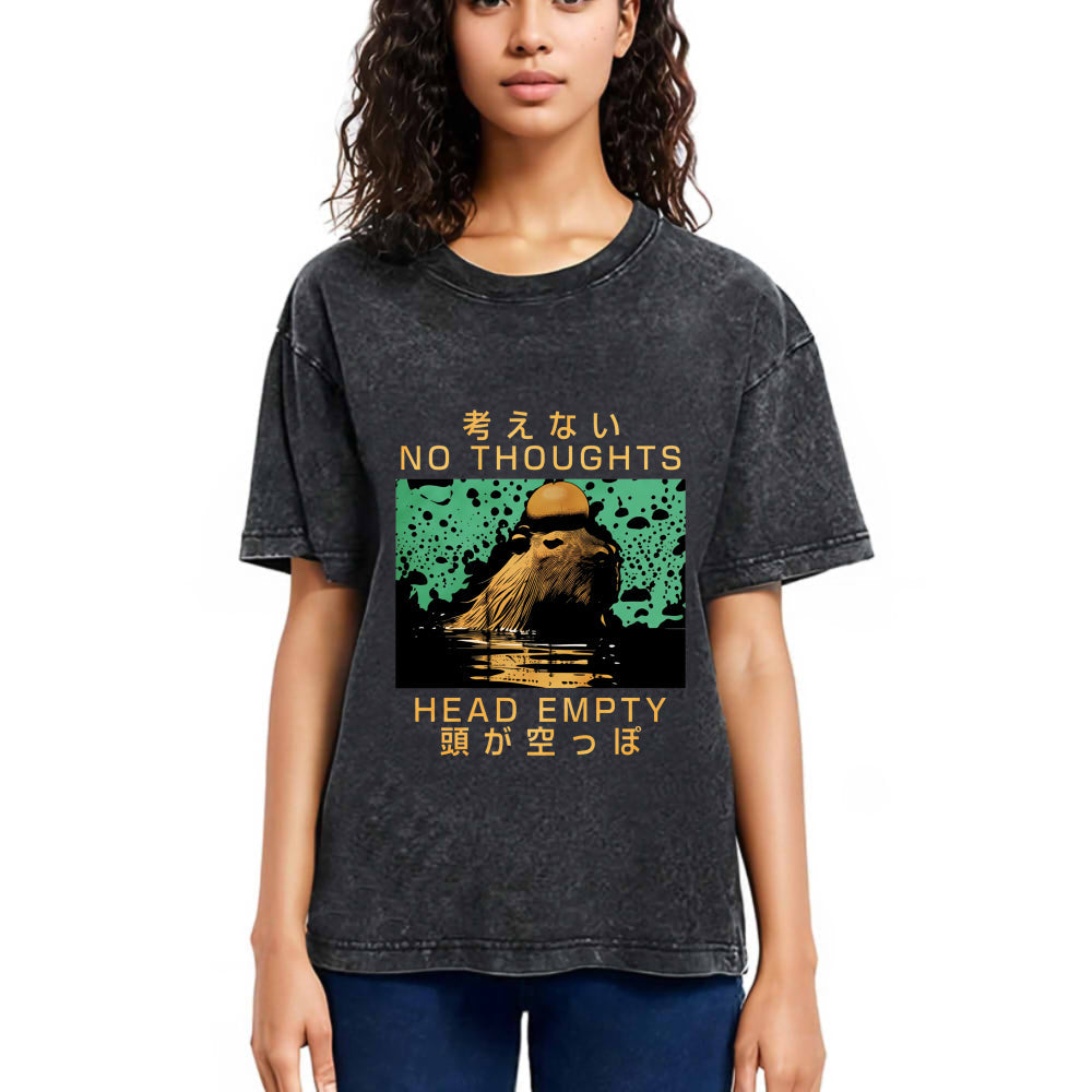 Tokyosol Capybara No Thoughts Head Empty Washed T-Shirt
