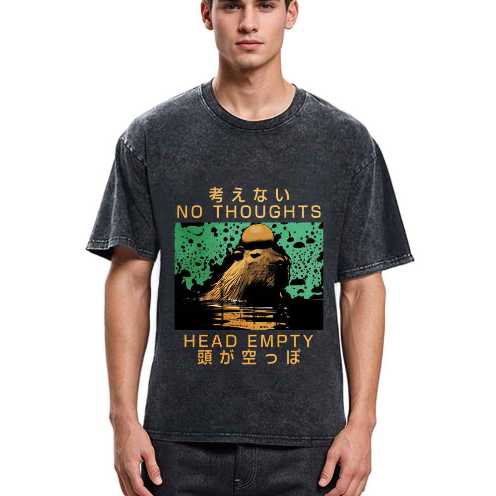 Tokyosol Capybara No Thoughts Head Empty Washed T-Shirt