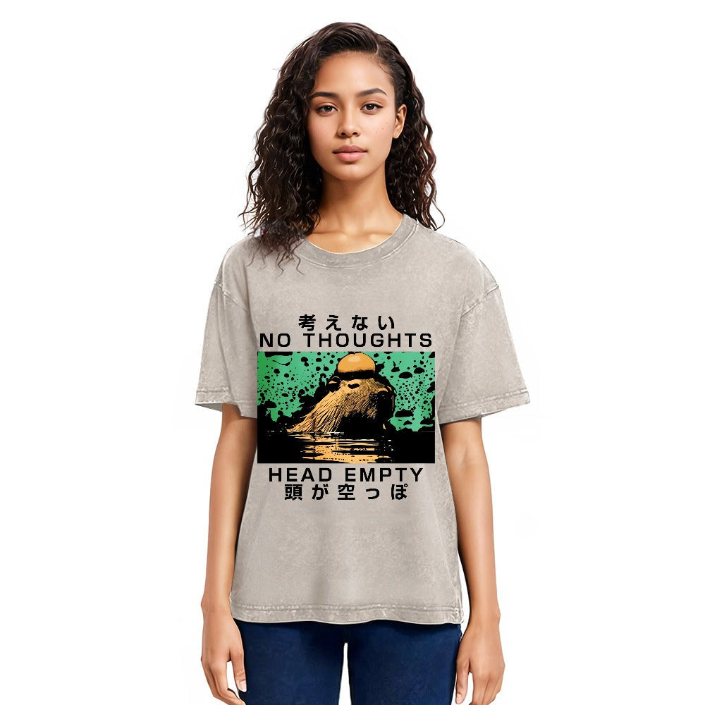 Tokyosol Capybara No Thoughts Head Empty Washed T-Shirt