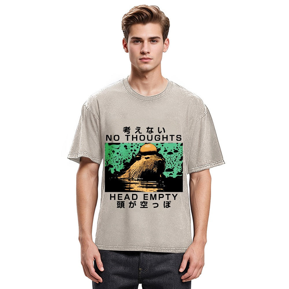 Tokyosol Capybara No Thoughts Head Empty Washed T-Shirt
