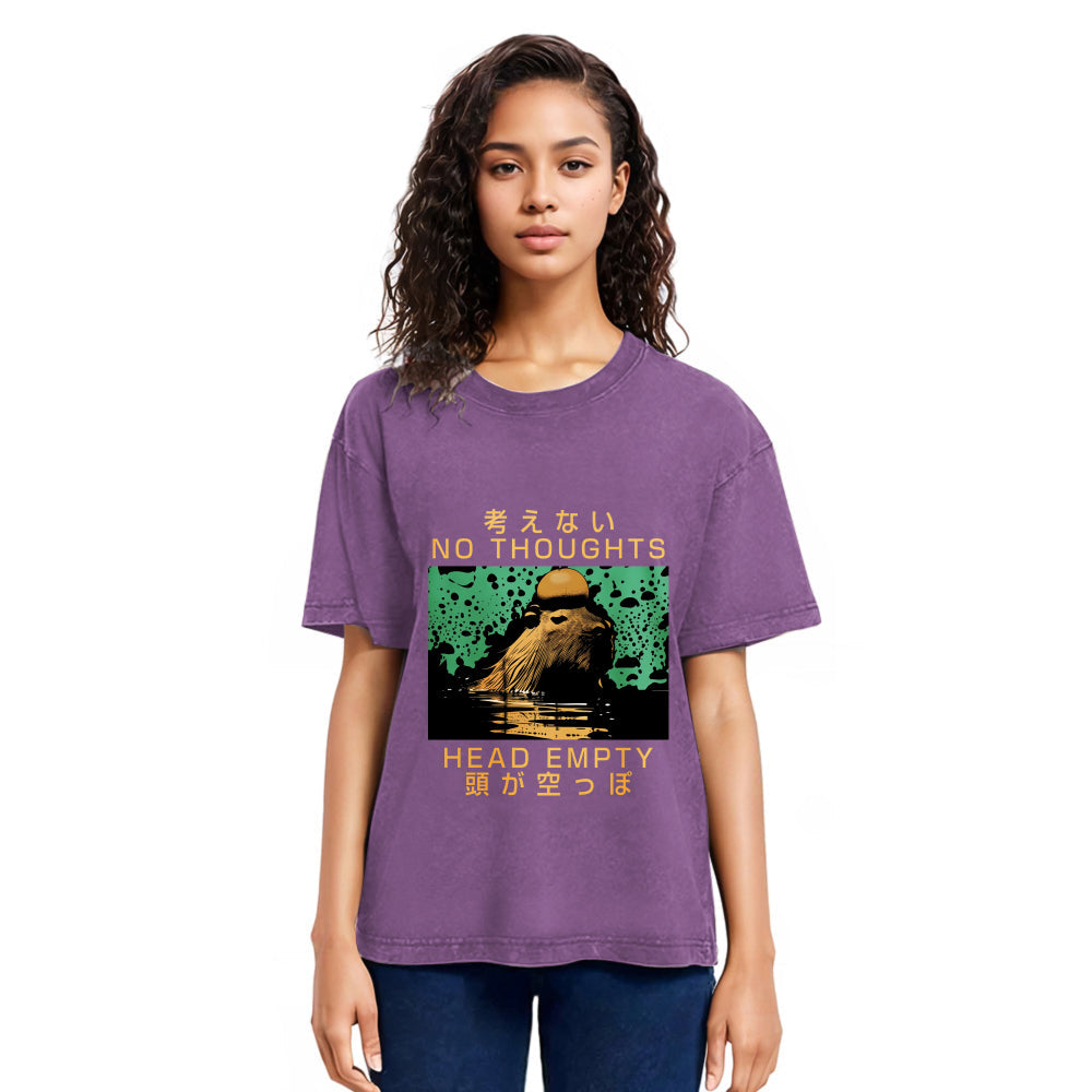 Tokyosol Capybara No Thoughts Head Empty Washed T-Shirt