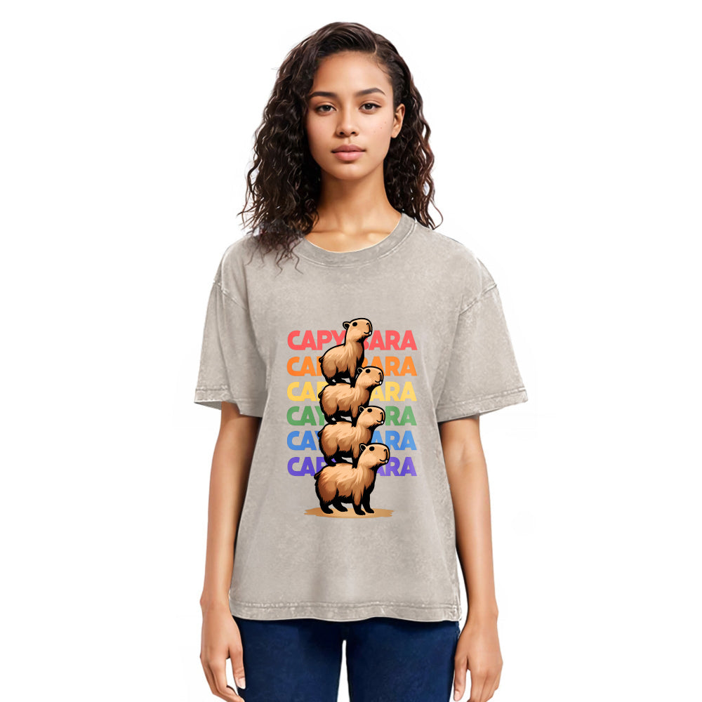 Tokyosol Funny Capybara Washed T-Shirt