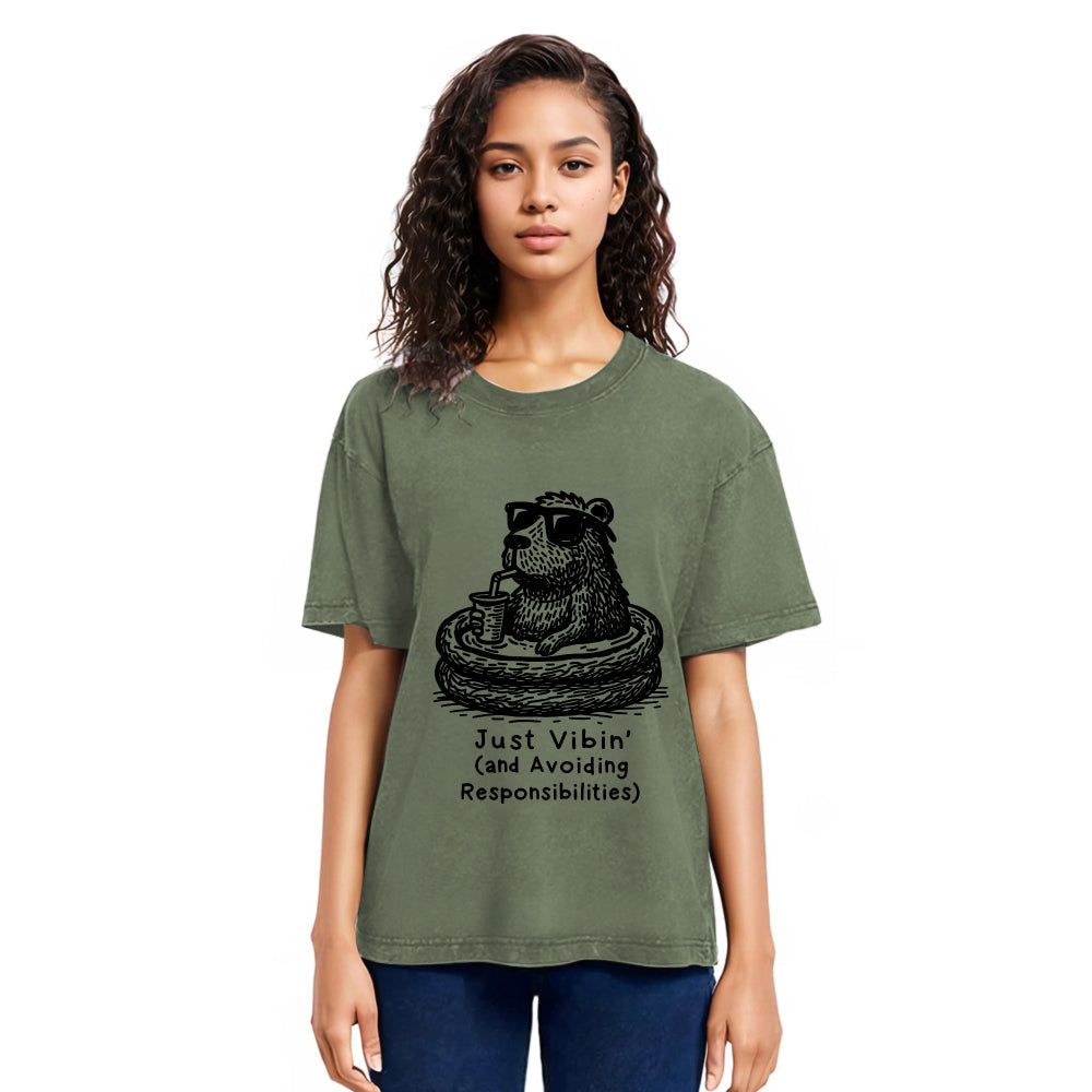 Tokyosol Capybara On A Bathing Vacation Washed T-Shirt
