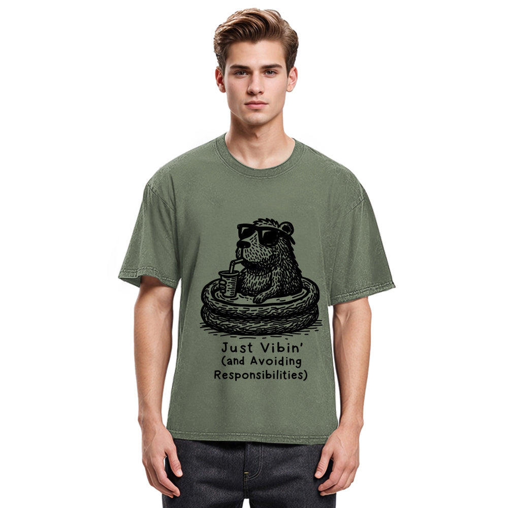Tokyosol Capybara On A Bathing Vacation Washed T-Shirt