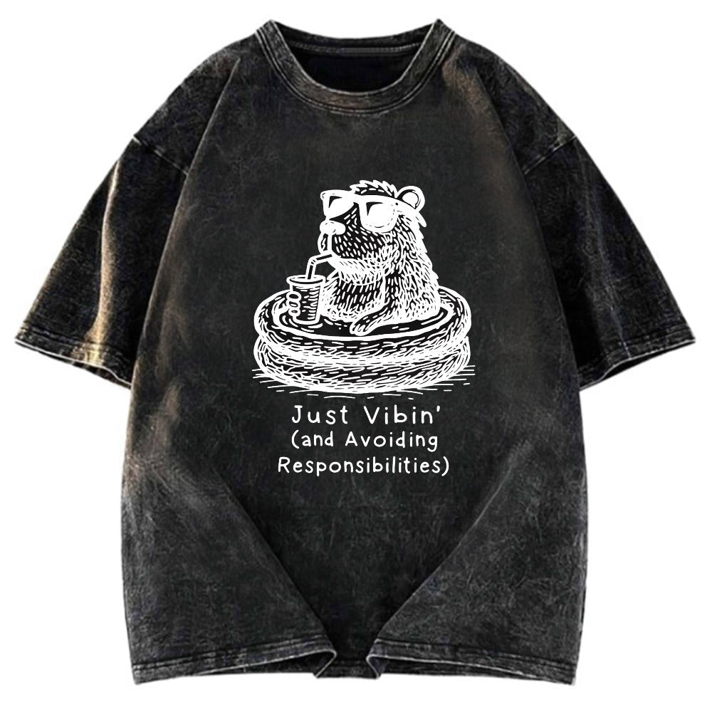 Tokyosol Capybara On A Bathing Vacation Washed T-Shirt
