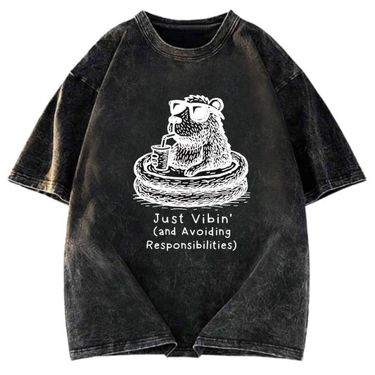 Tokyosol Capybara On A Bathing Vacation Washed T-Shirt