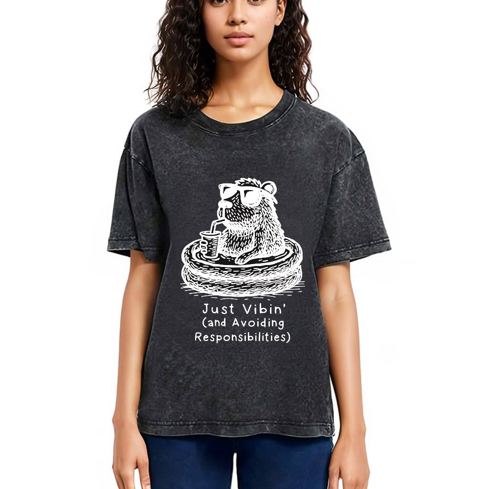 Tokyosol Capybara On A Bathing Vacation Washed T-Shirt