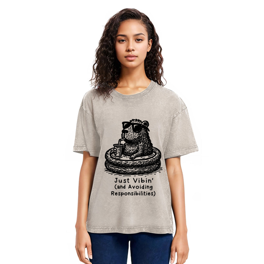 Tokyosol Capybara On A Bathing Vacation Washed T-Shirt