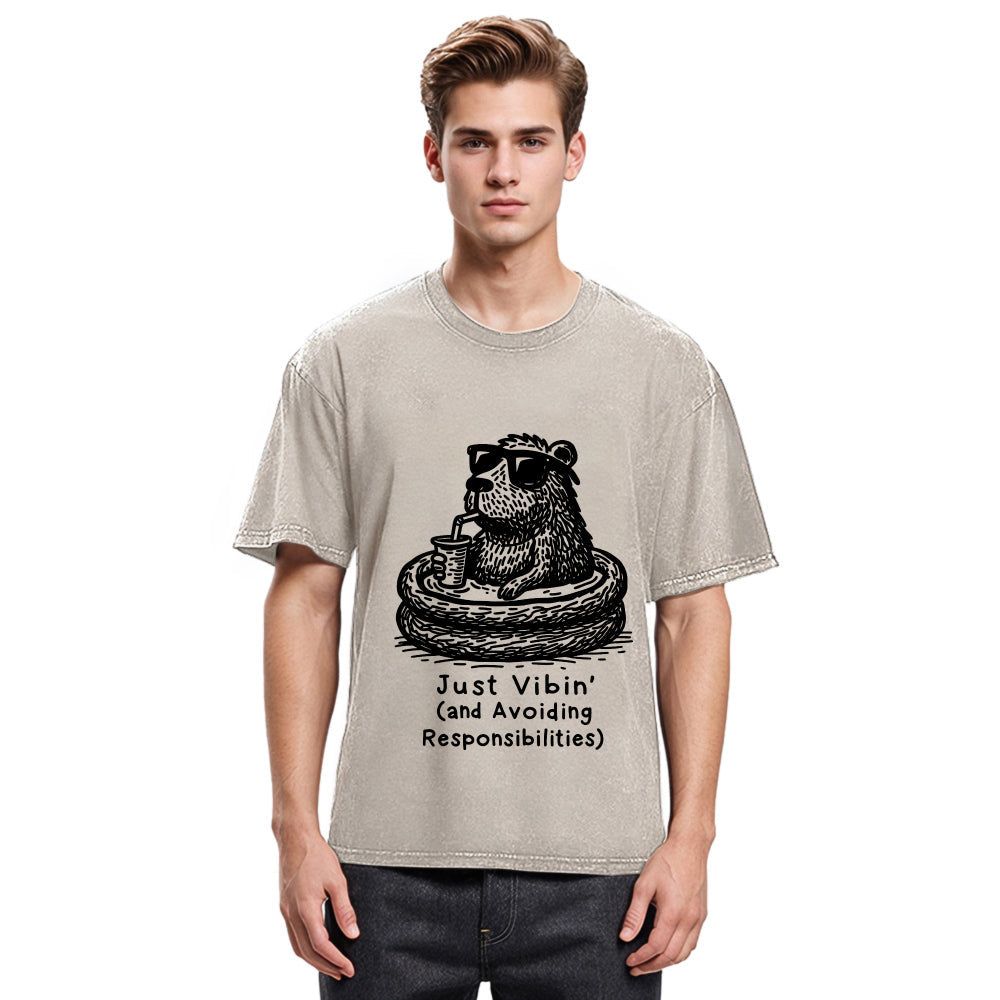 Tokyosol Capybara On A Bathing Vacation Washed T-Shirt