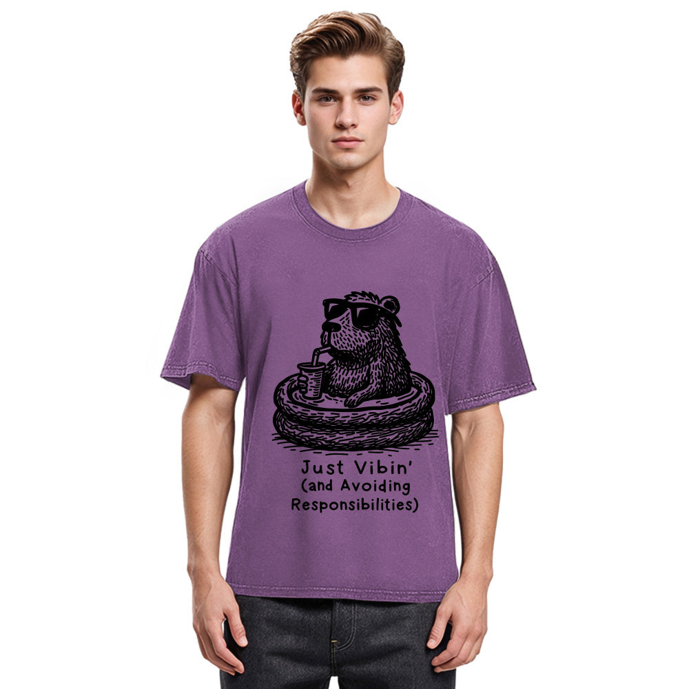 Tokyosol Capybara On A Bathing Vacation Washed T-Shirt