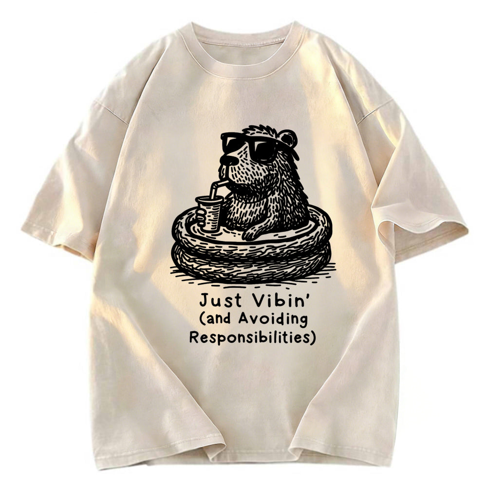 Tokyosol Capybara On A Bathing Vacation Washed T-Shirt