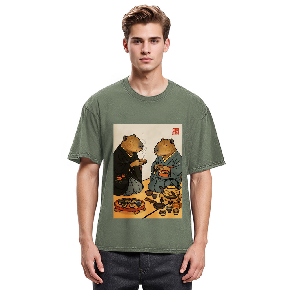 Tokyosol Capybara Tea Ceremony Washed T-Shirt