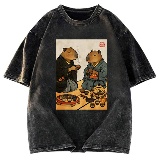 Tokyosol Capybara Tea Ceremony Washed T-Shirt
