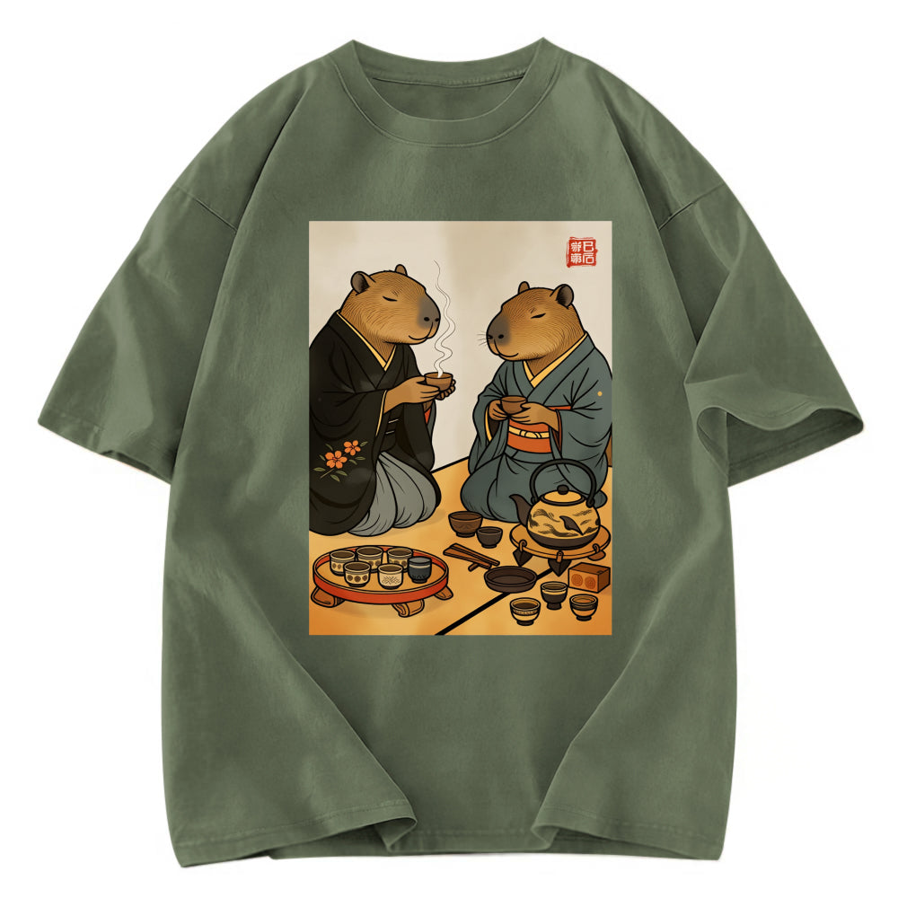Tokyosol Capybara Tea Ceremony Washed T-Shirt