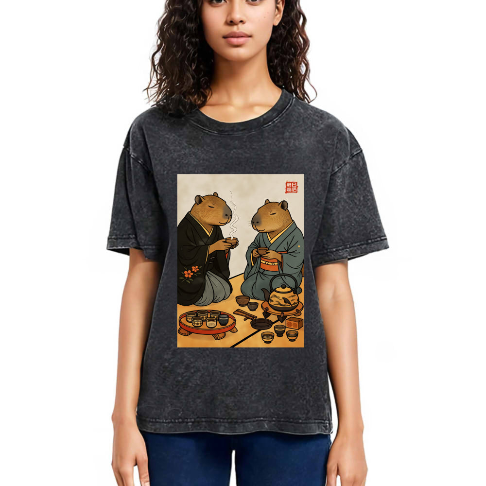 Tokyosol Capybara Tea Ceremony Washed T-Shirt