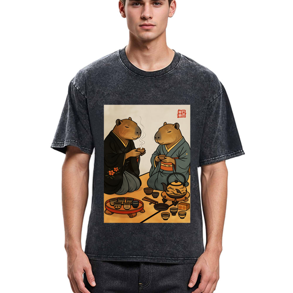 Tokyosol Capybara Tea Ceremony Washed T-Shirt