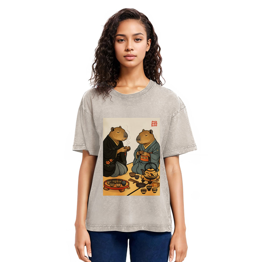 Tokyosol Capybara Tea Ceremony Washed T-Shirt