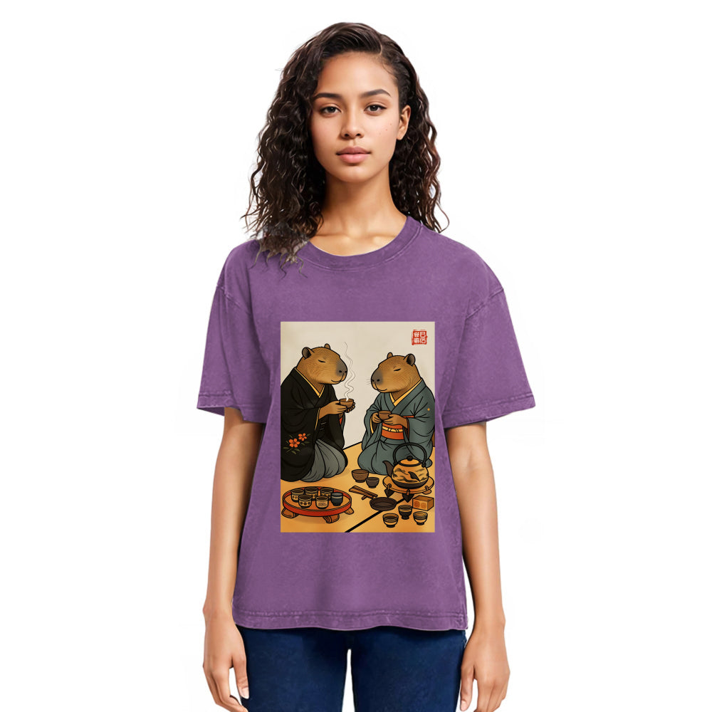 Tokyosol Capybara Tea Ceremony Washed T-Shirt