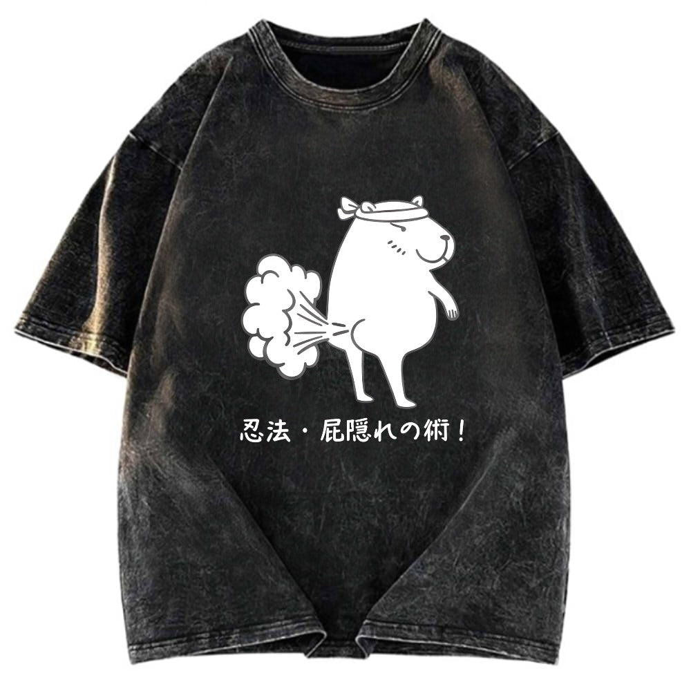 Tokyosol Funny Ninjutsu Fart Hiding Technique Washed T-Shirt