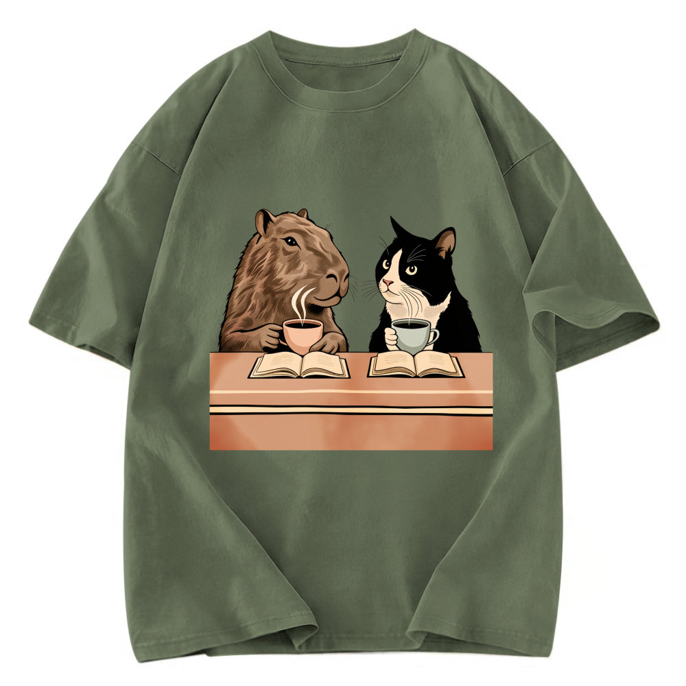 Tokyosol Capybara And Cat Talk Gradient Washed T-Shirt