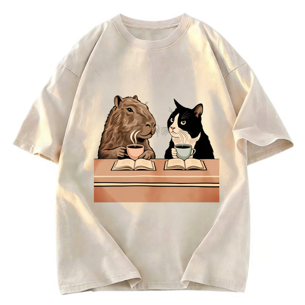 Tokyosol Capybara And Cat Talk Gradient Washed T-Shirt