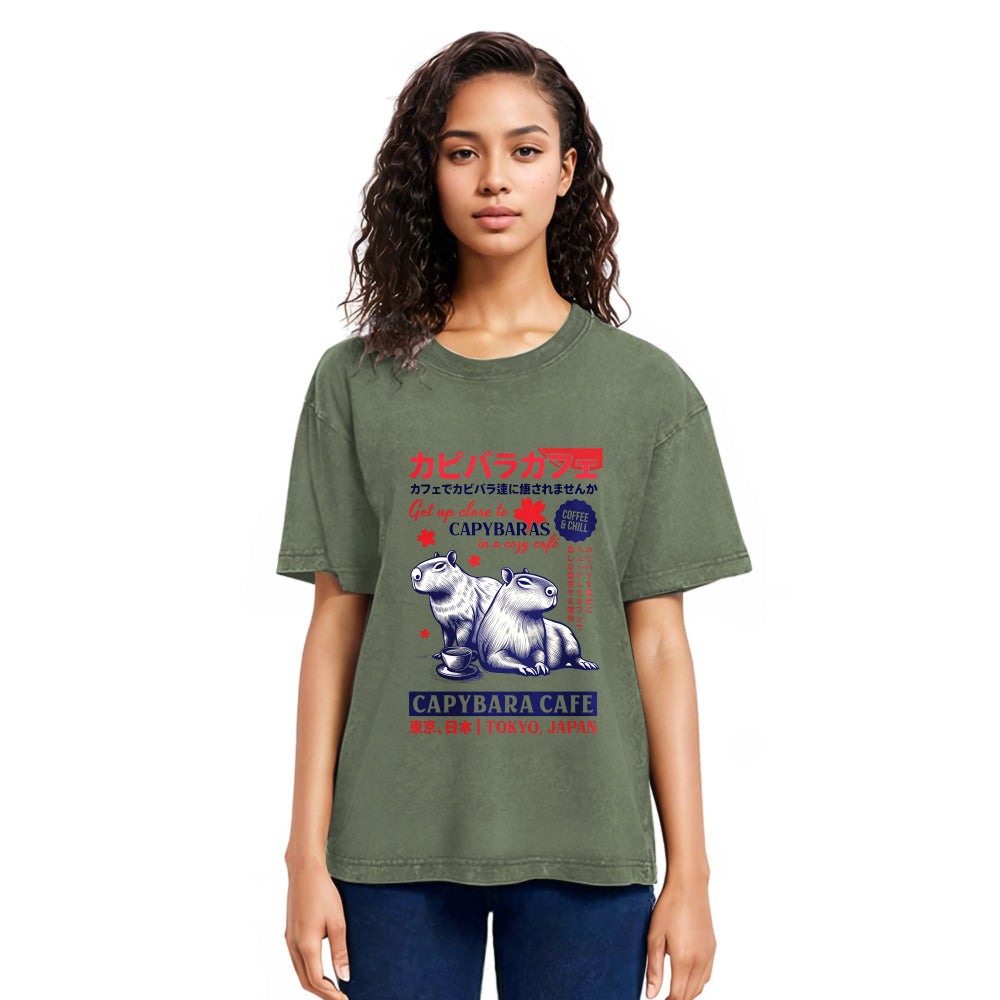 Tokyosol Tokyo Japan Capybara Cafe Washed T-Shirt