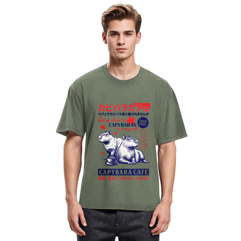 Tokyosol Tokyo Japan Capybara Cafe Washed T-Shirt