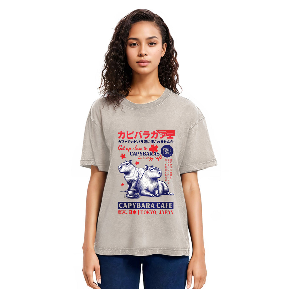 Tokyosol Tokyo Japan Capybara Cafe Washed T-Shirt