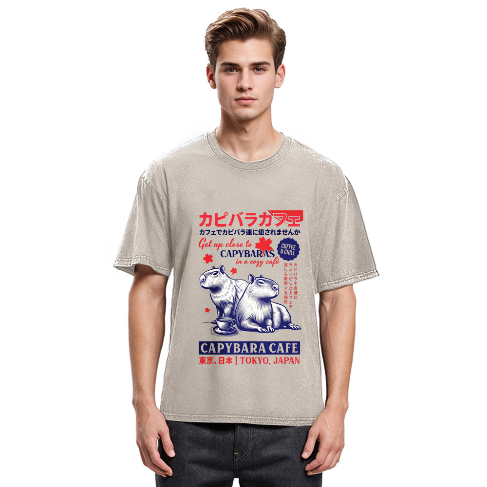 Tokyosol Tokyo Japan Capybara Cafe Washed T-Shirt