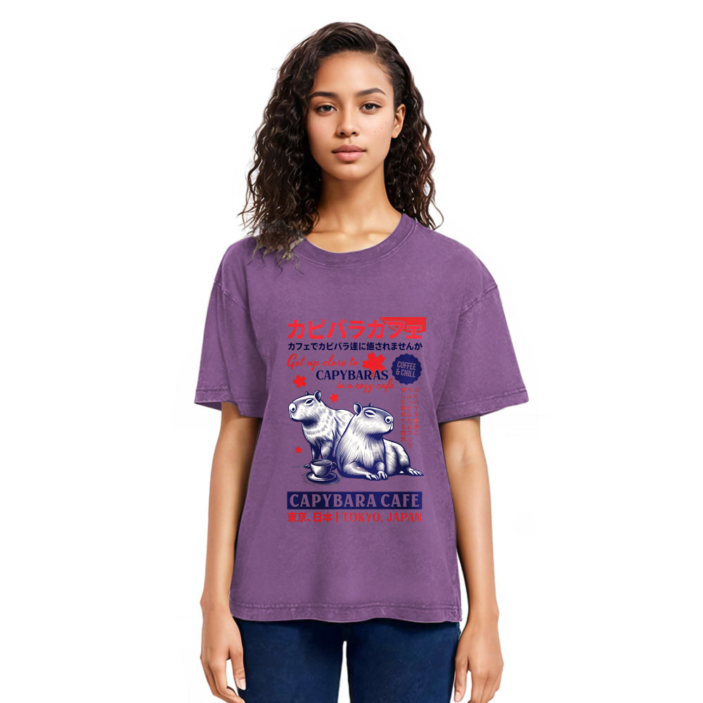 Tokyosol Tokyo Japan Capybara Cafe Washed T-Shirt