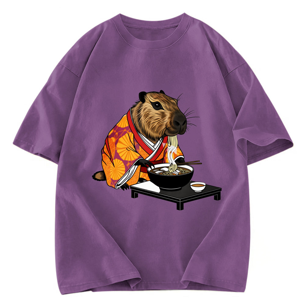 Tokyosol Cute Capybara Eating Ramen Washed T-Shirt