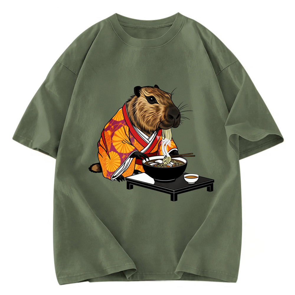 Tokyosol Cute Capybara Eating Ramen Washed T-Shirt