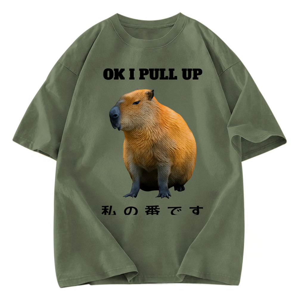 Tokyosol Ok I Pull Up Funny Capybara Washed T-Shirt