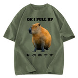 Tokyosol Ok I Pull Up Funny Capybara Washed T-Shirt