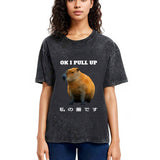 Tokyosol Ok I Pull Up Funny Capybara Washed T-Shirt
