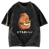 Tokyosol Capybara Eating Japanese Ramen Washed T-Shirt