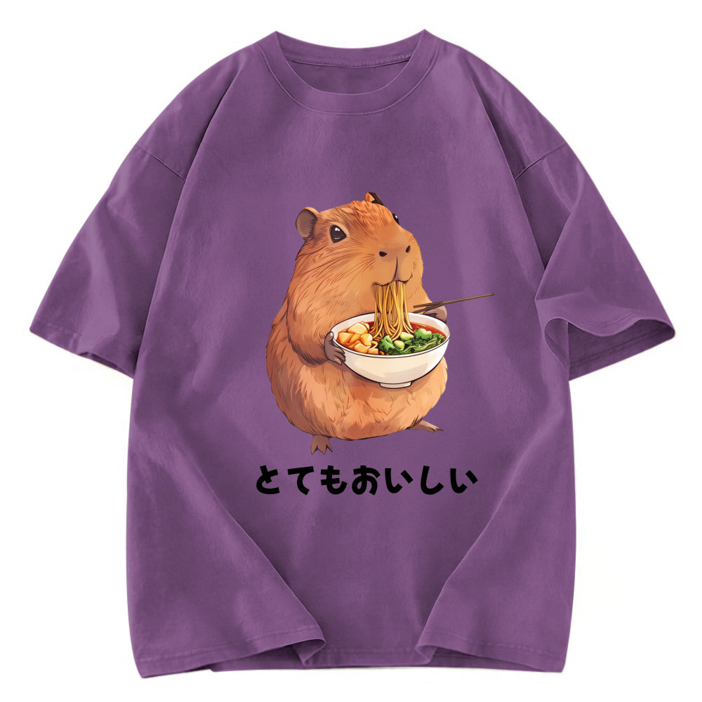 Tokyosol Capybara Eating Japanese Ramen Washed T-Shirt