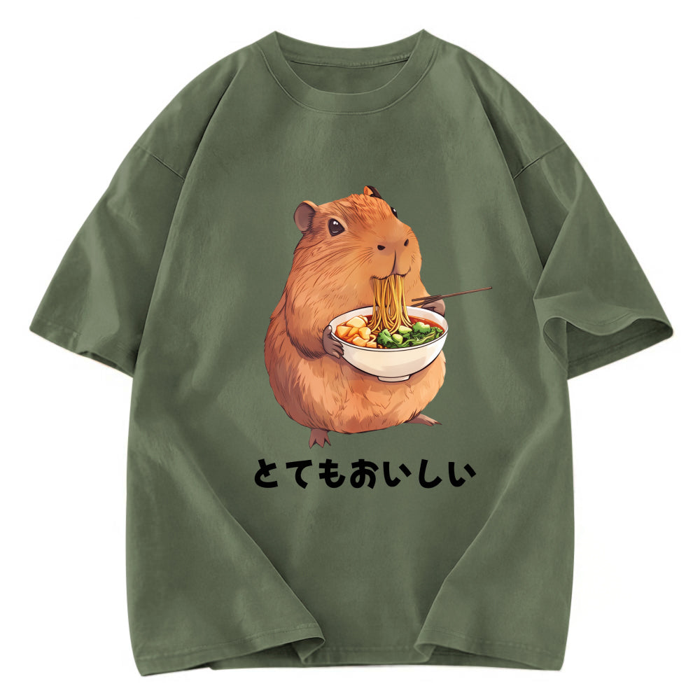 Tokyosol Capybara Eating Japanese Ramen Washed T-Shirt