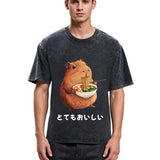 Tokyosol Capybara Eating Japanese Ramen Washed T-Shirt