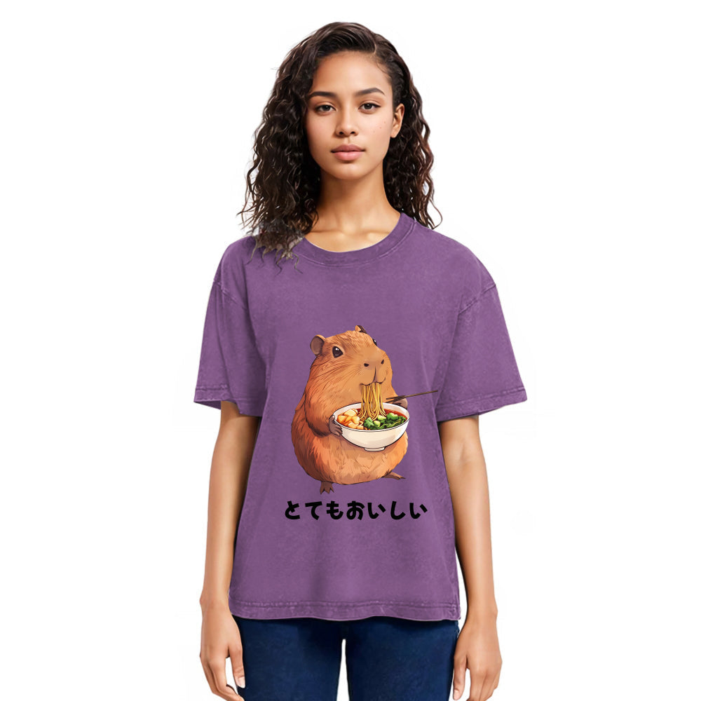 Tokyosol Capybara Eating Japanese Ramen Washed T-Shirt