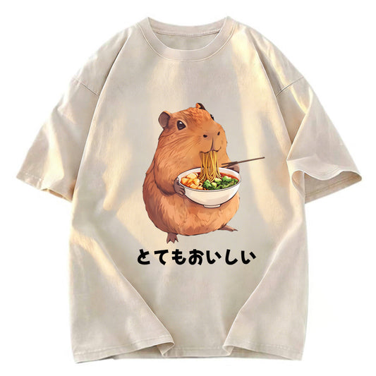 Tokyosol Capybara Eating Japanese Ramen Washed T-Shirt