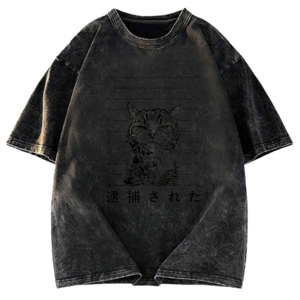 Tokyosol Cat That Was Arrested Washed T-Shirt