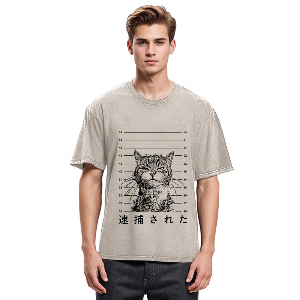 Tokyosol Cat That Was Arrested Washed T-Shirt